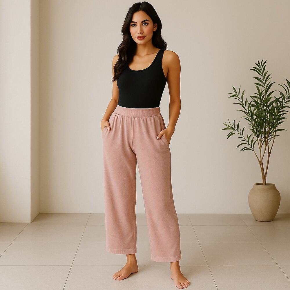 Barefoot Dreams Mauve Pink Cotton Lounge Pants XS Soft Wide Leg Cozy Relaxed Fit - Picture 8 of 8